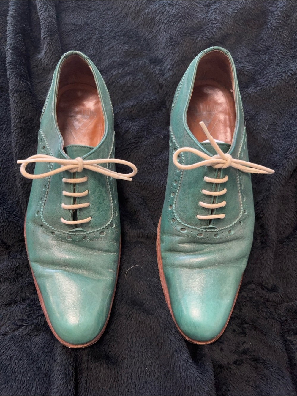 John Fluevog Teal Green Leather Oxford Dress Shoes